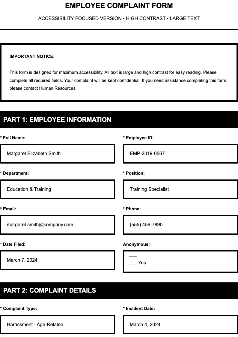 Employee Complaint Form preview