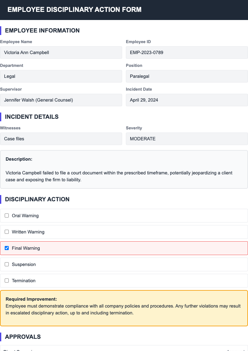 Employee Discipline Form preview