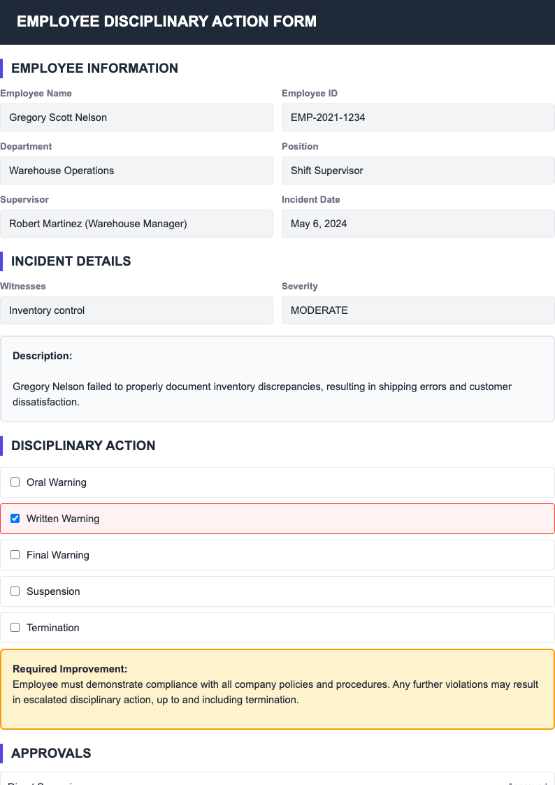 Grayscale professional employee discipline form
