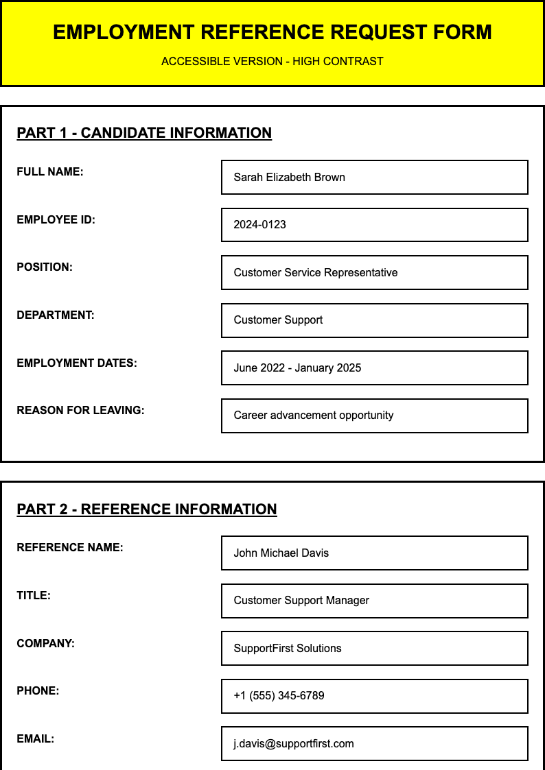 Employment Reference Request Form preview