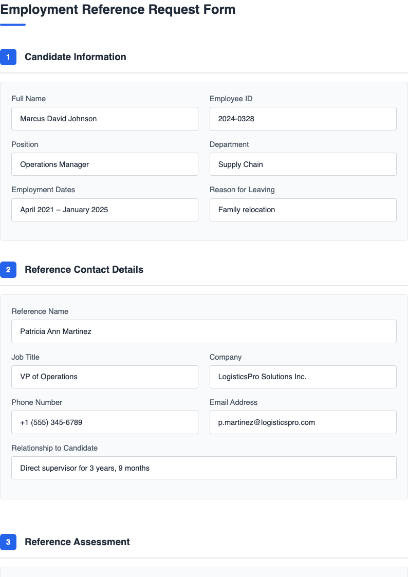 Clean contemporary employment reference request form