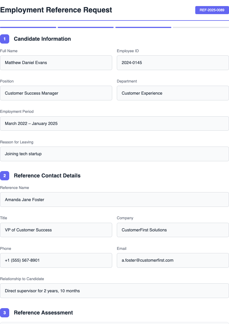 Digital interactive employment reference request form