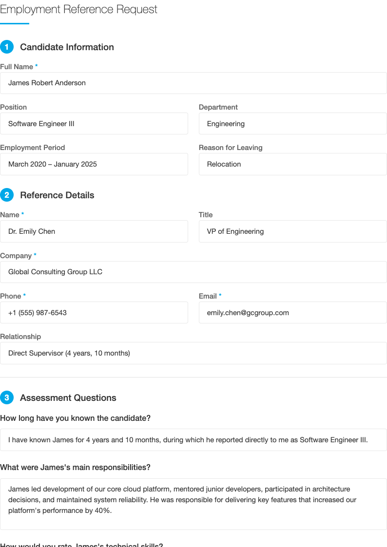 Modern minimalist employment reference request form