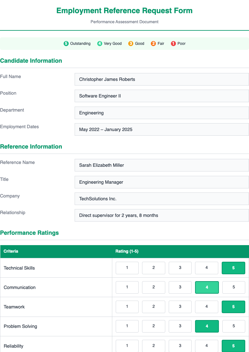 Rating focused employment reference request form