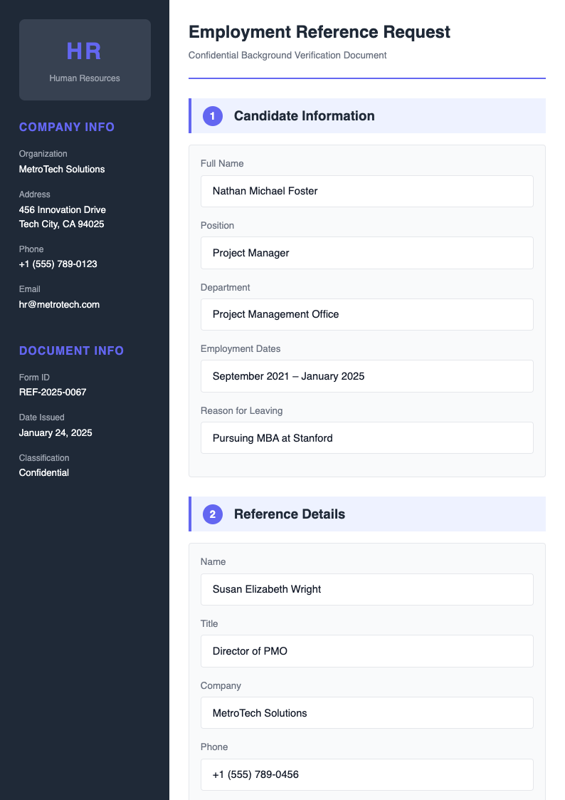 Side panel employment reference request form