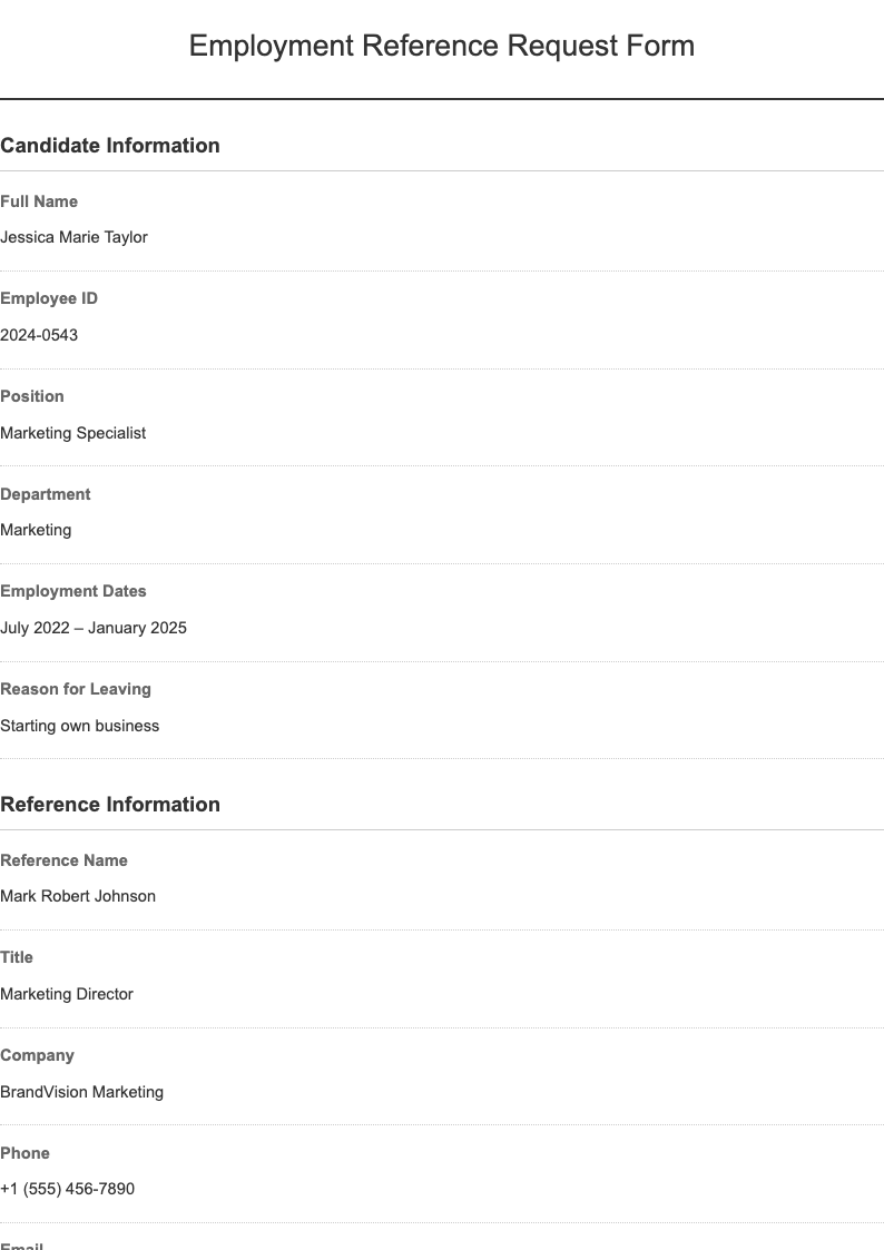 Simple clean employment reference request form