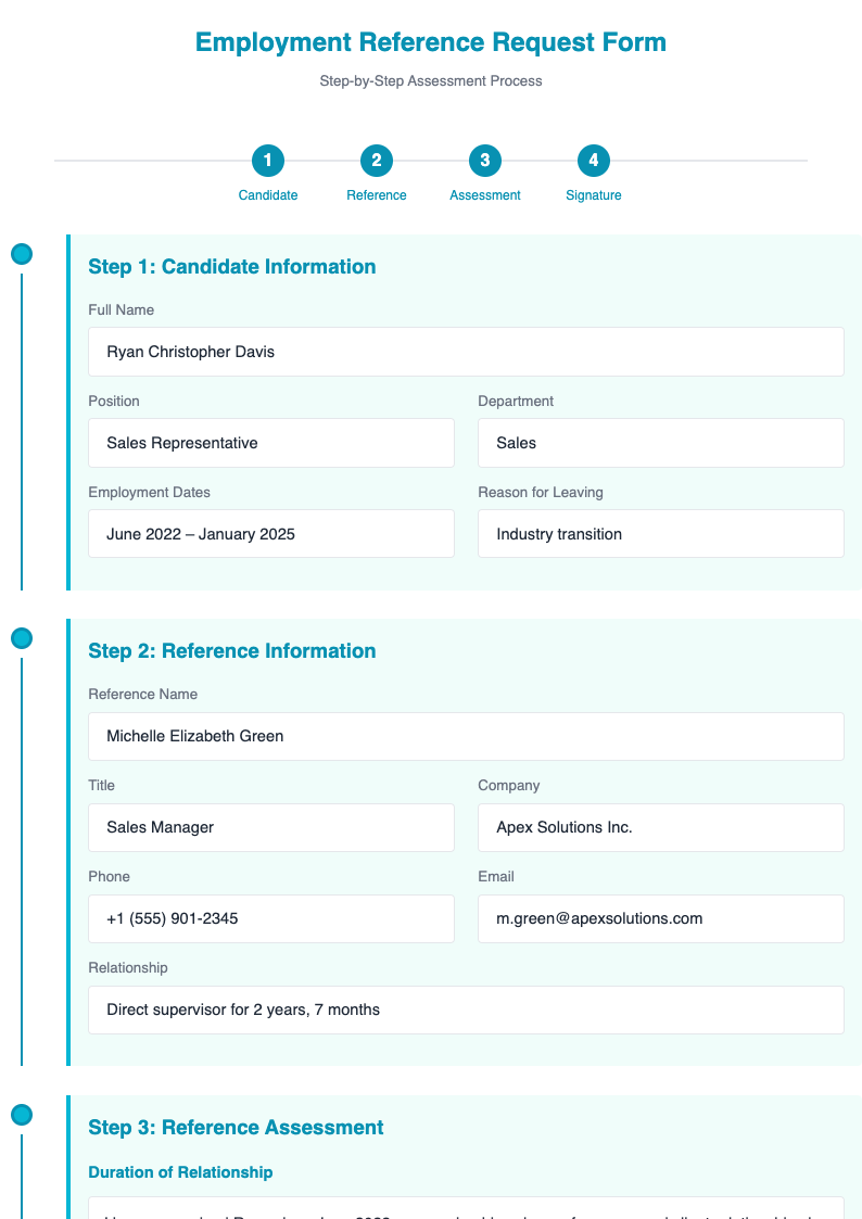 Timeline employment reference request form