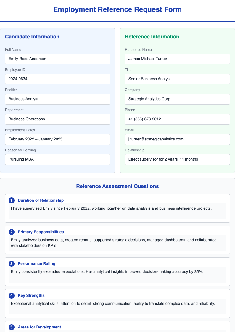 Two column employment reference request form