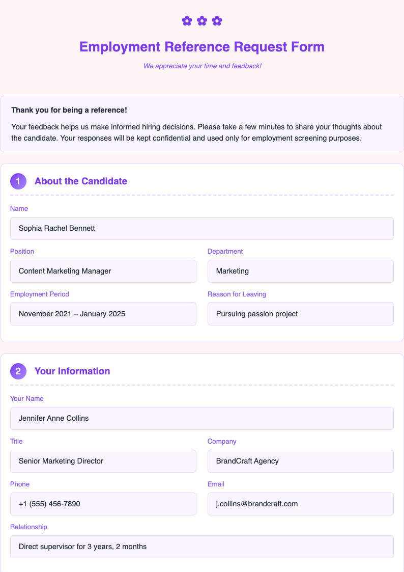 Warm friendly employment reference request form