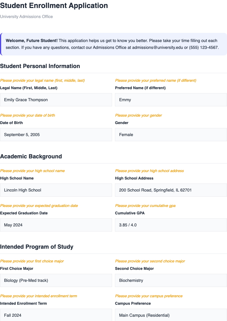 Education student forms document