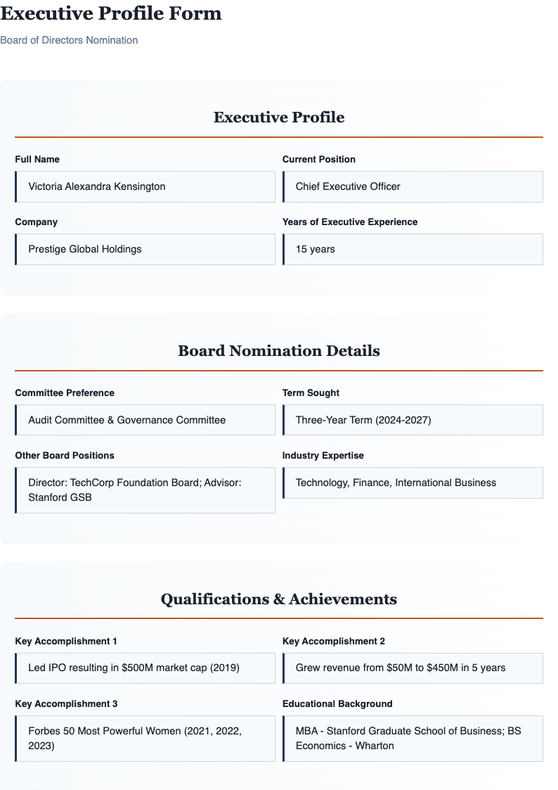 Executive summary forms document