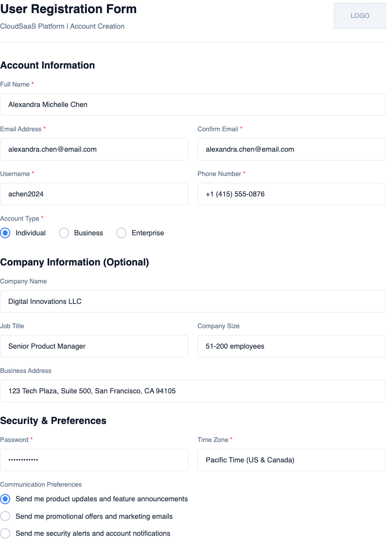 Sleek digital forms document