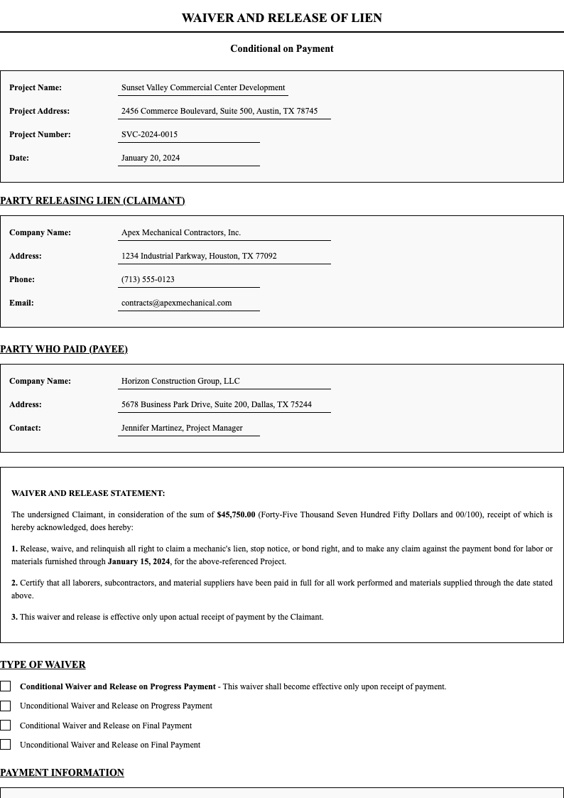 Classic professional lien release form