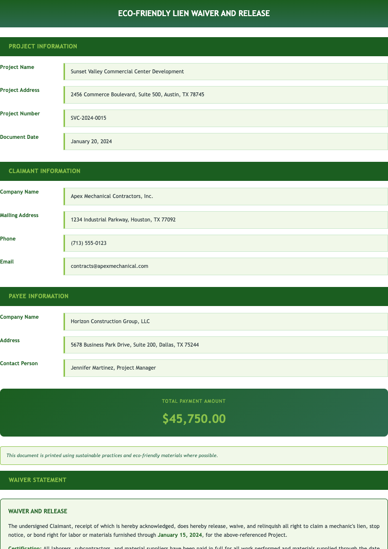 Eco friendly lien release form