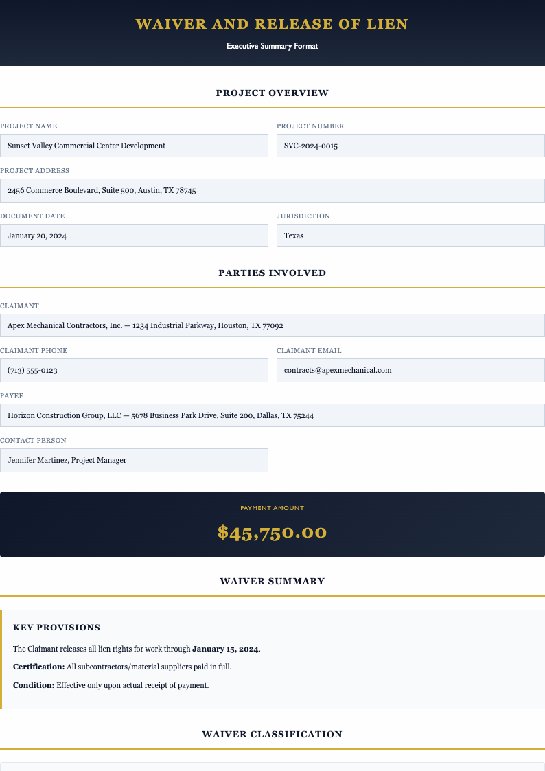 Executive summary lien release form