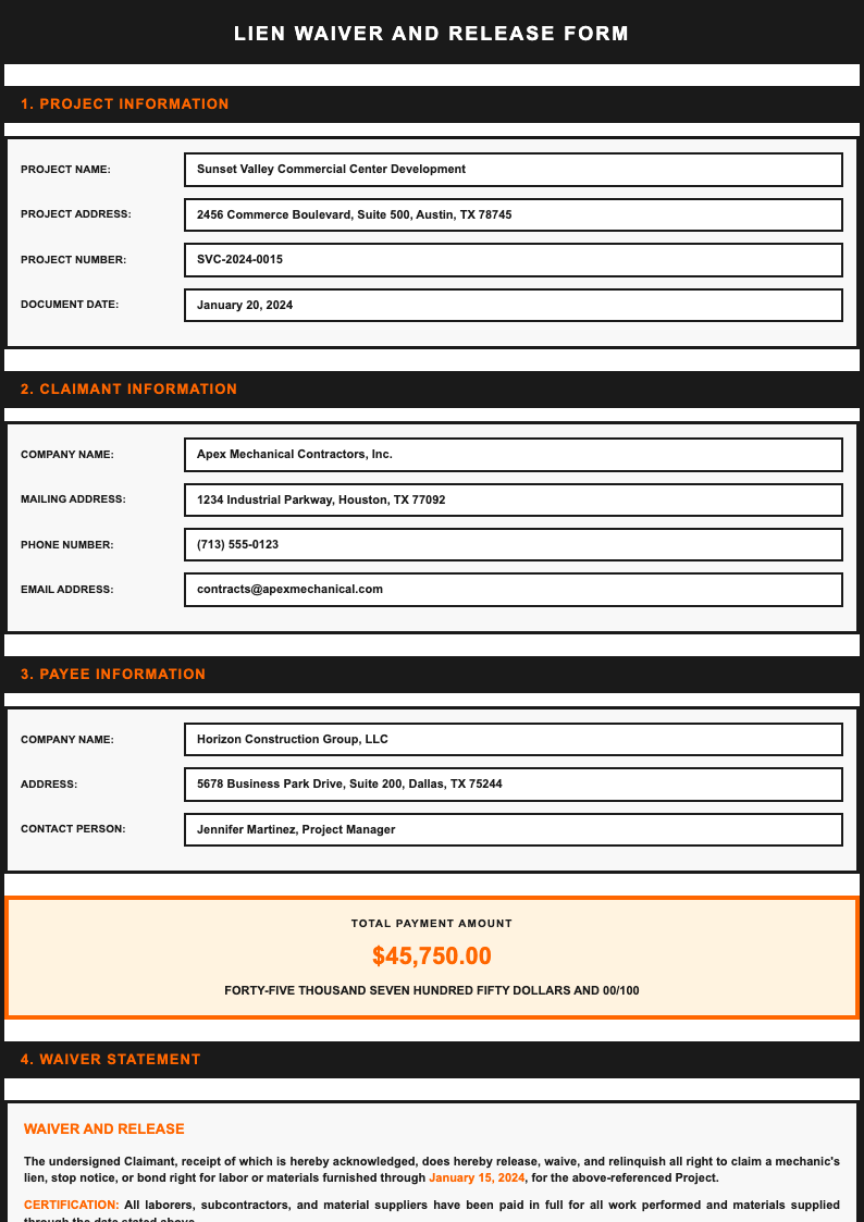 Industrial strength lien release form
