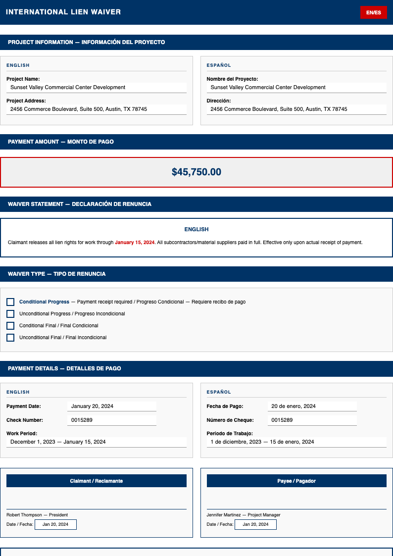 International lien release form