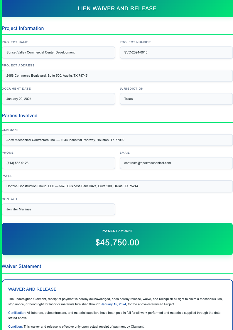 Modern tech lien release form