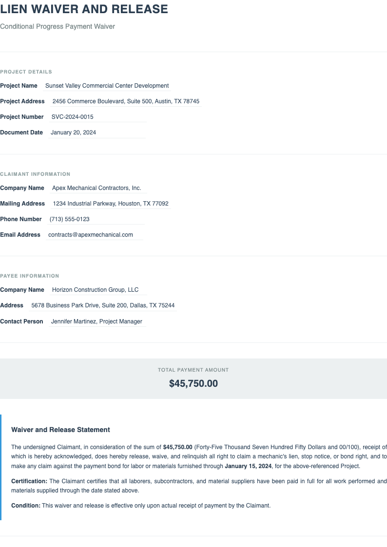 Simple minimalist lien release form
