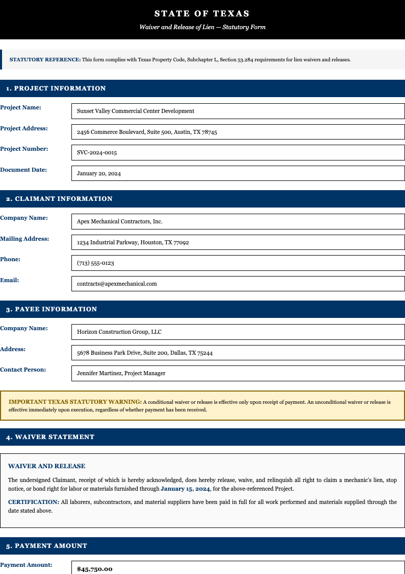 State specific lien release form