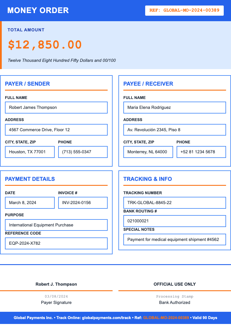 Bold contemporary money order form