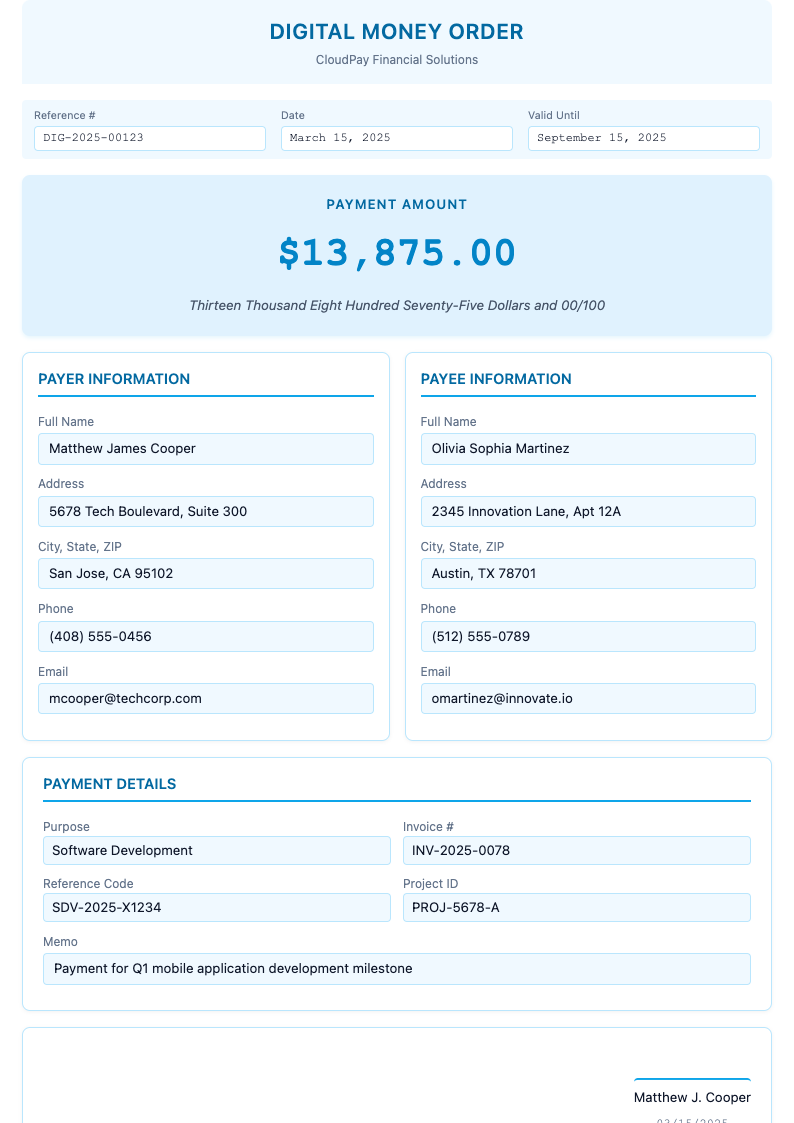 Digital first money order form