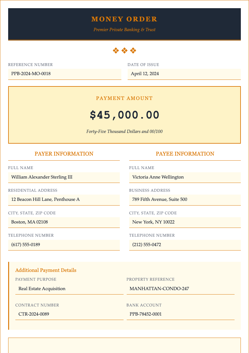 Elegant sophisticated money order form