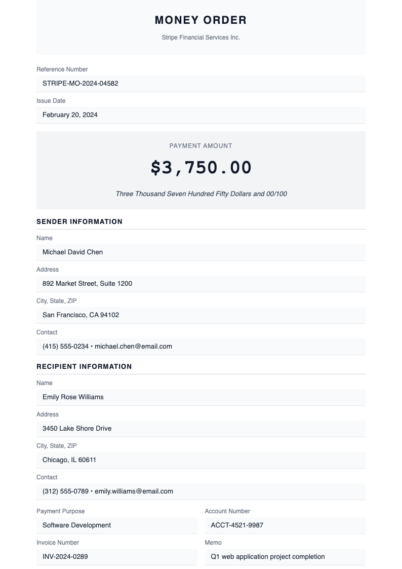 Modern minimalist money order form