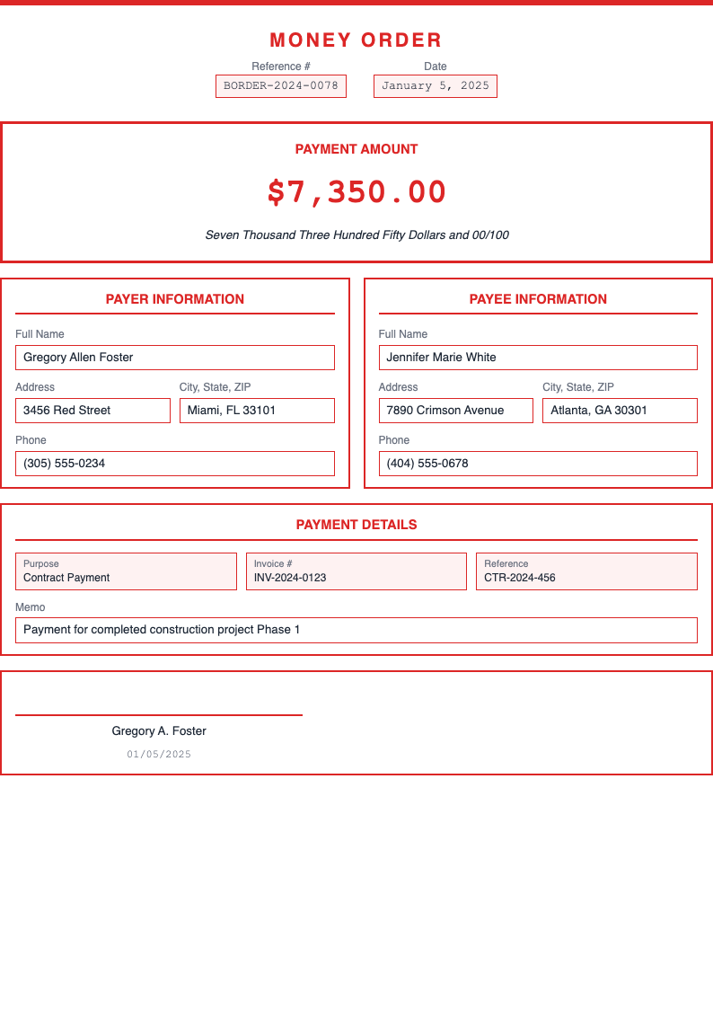 Top border emphasis money order form