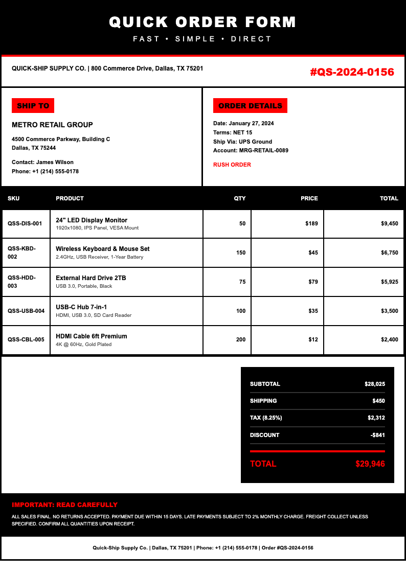 Bold contrast order form