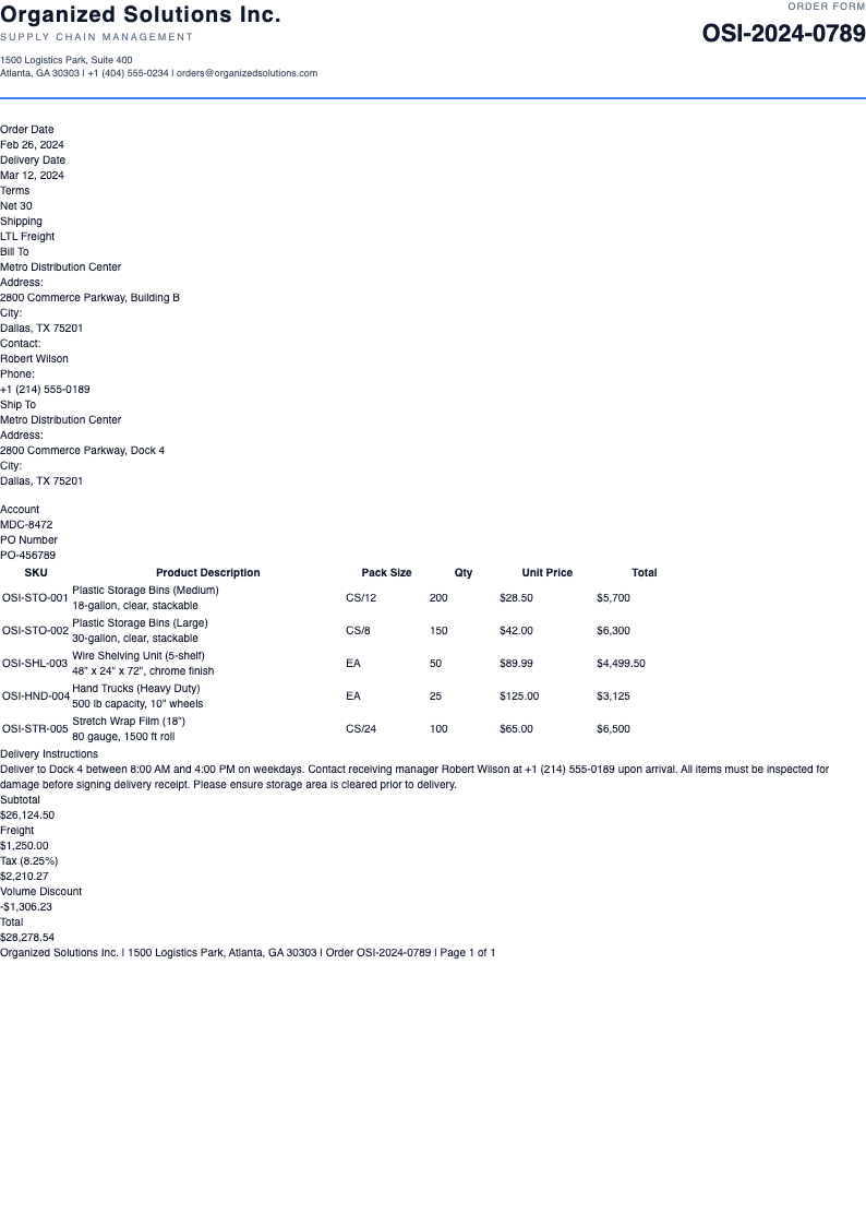 Clean organized order form
