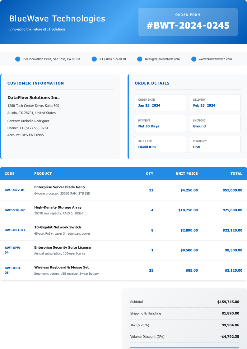 Contemporary blue order form