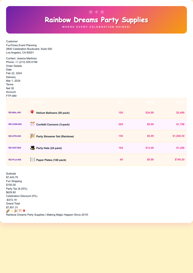 Creative vibrant order form