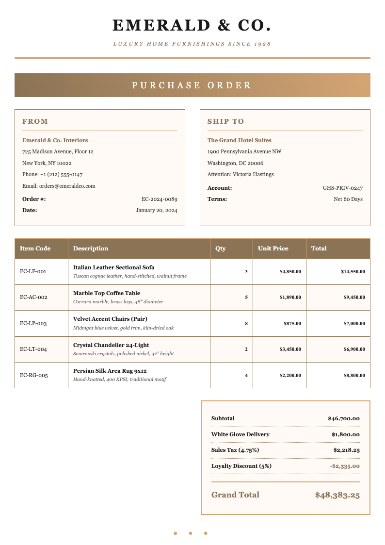 Elegant corporate order form