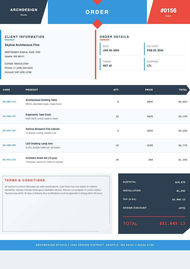 Geometric order form