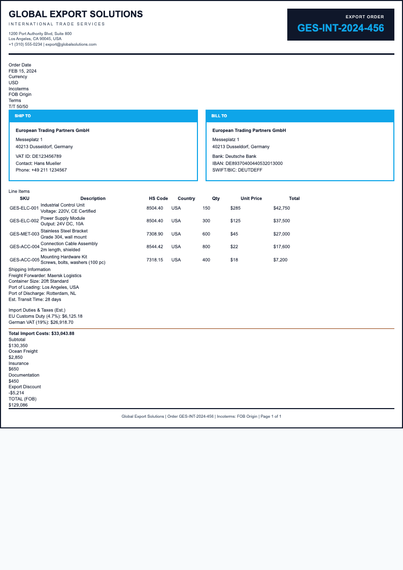 International order form