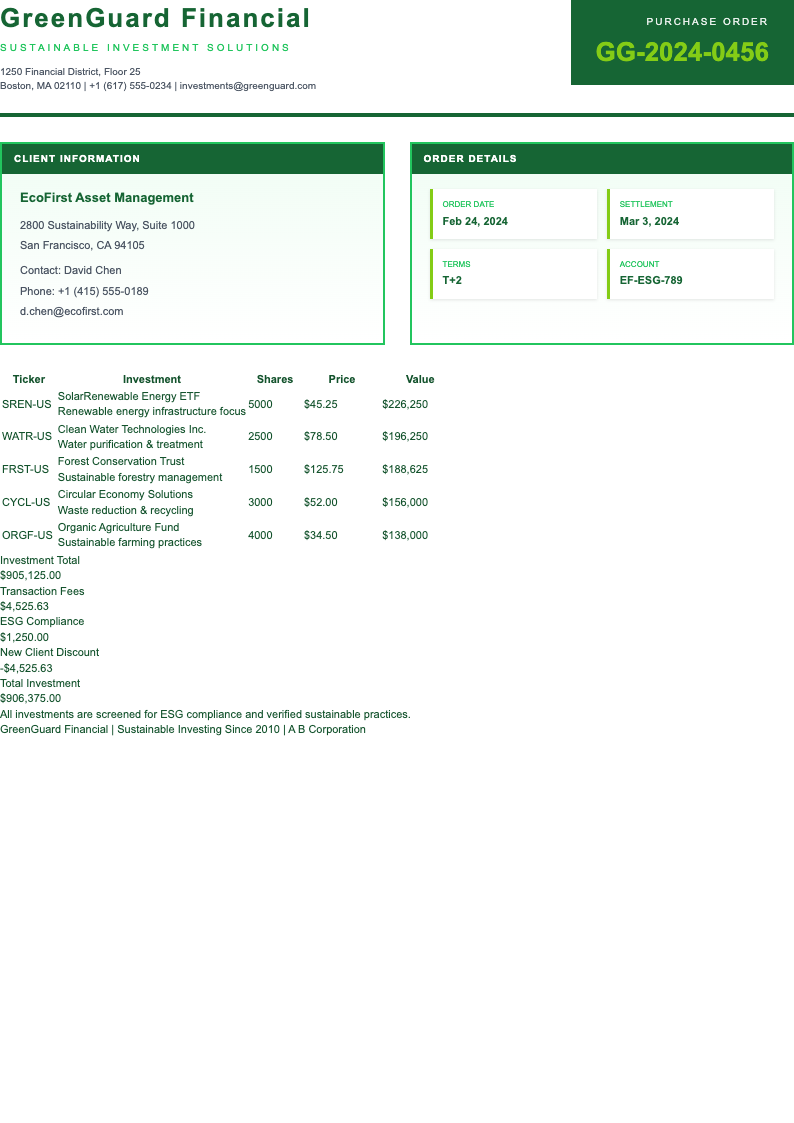 Professional green order form
