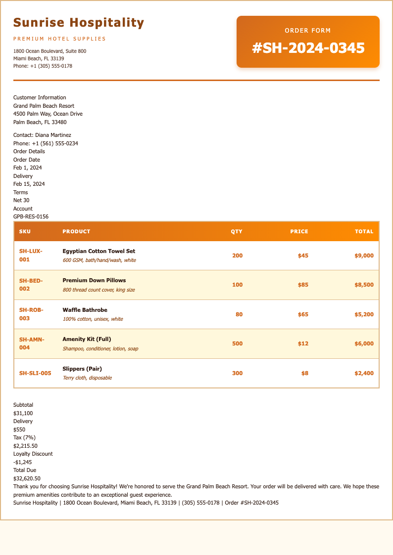Warm professional order form