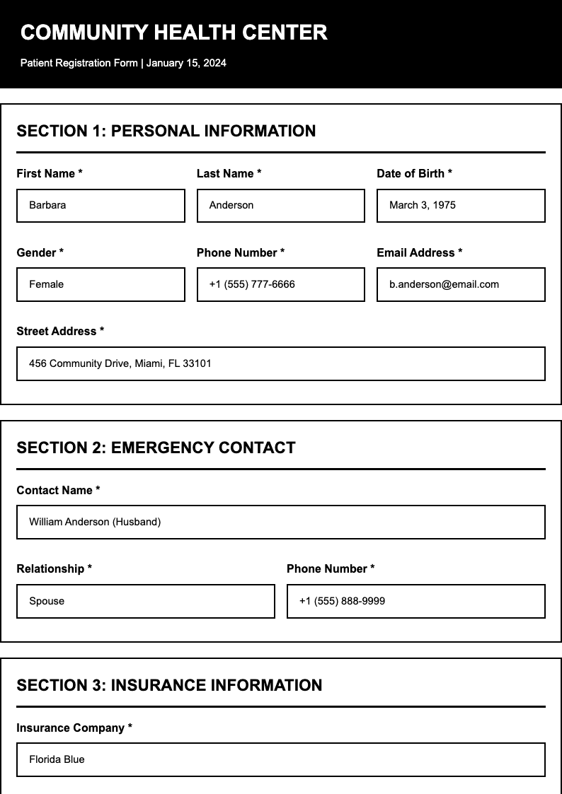 Accessible patient registration form