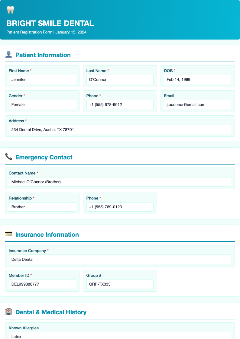 Dental clinic patient registration form