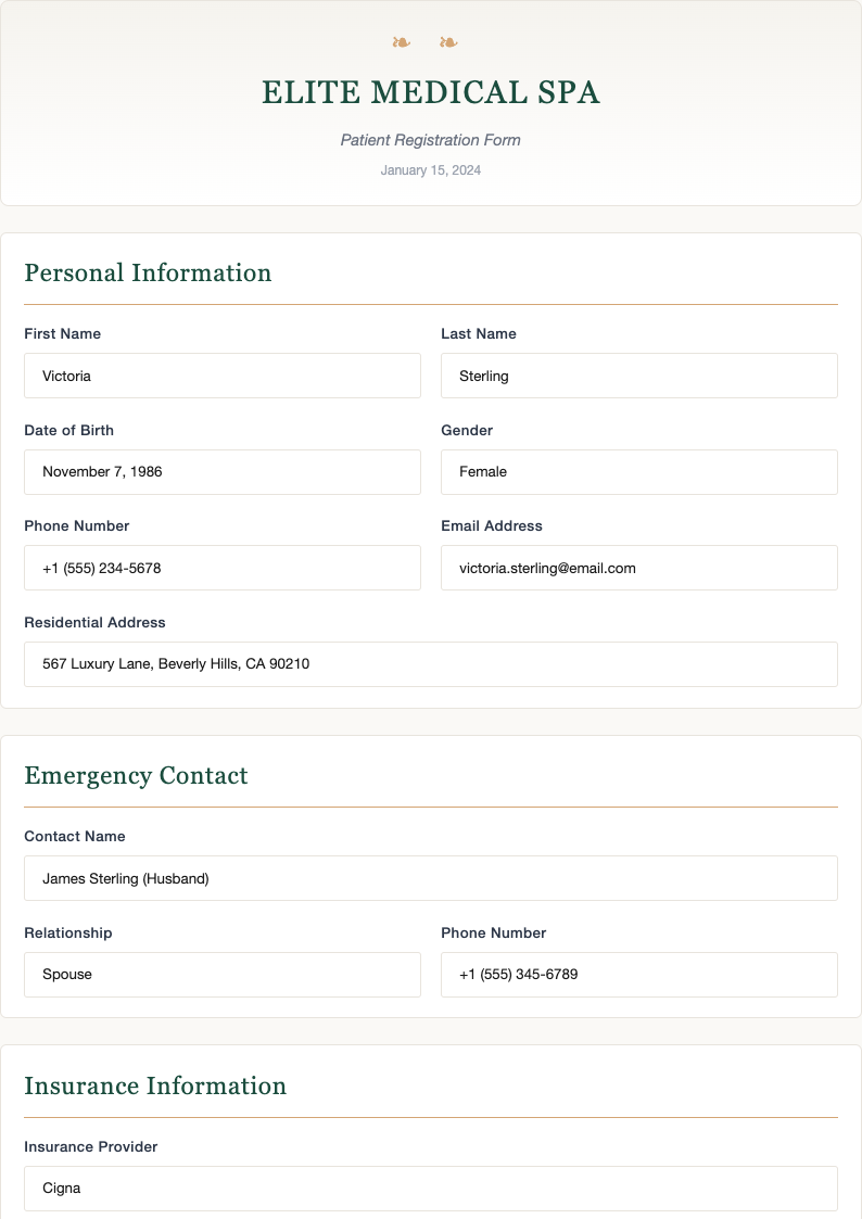 Elegant sophisticated patient registration form