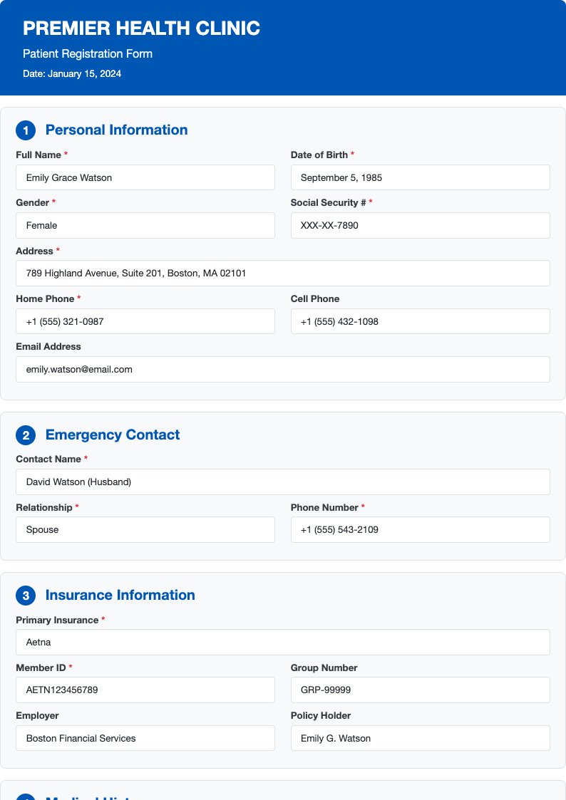 Healthcare blue patient registration form