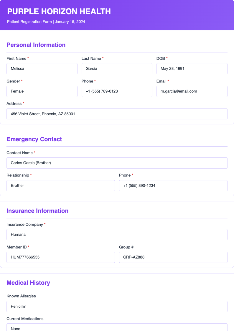 Medical purple patient registration form