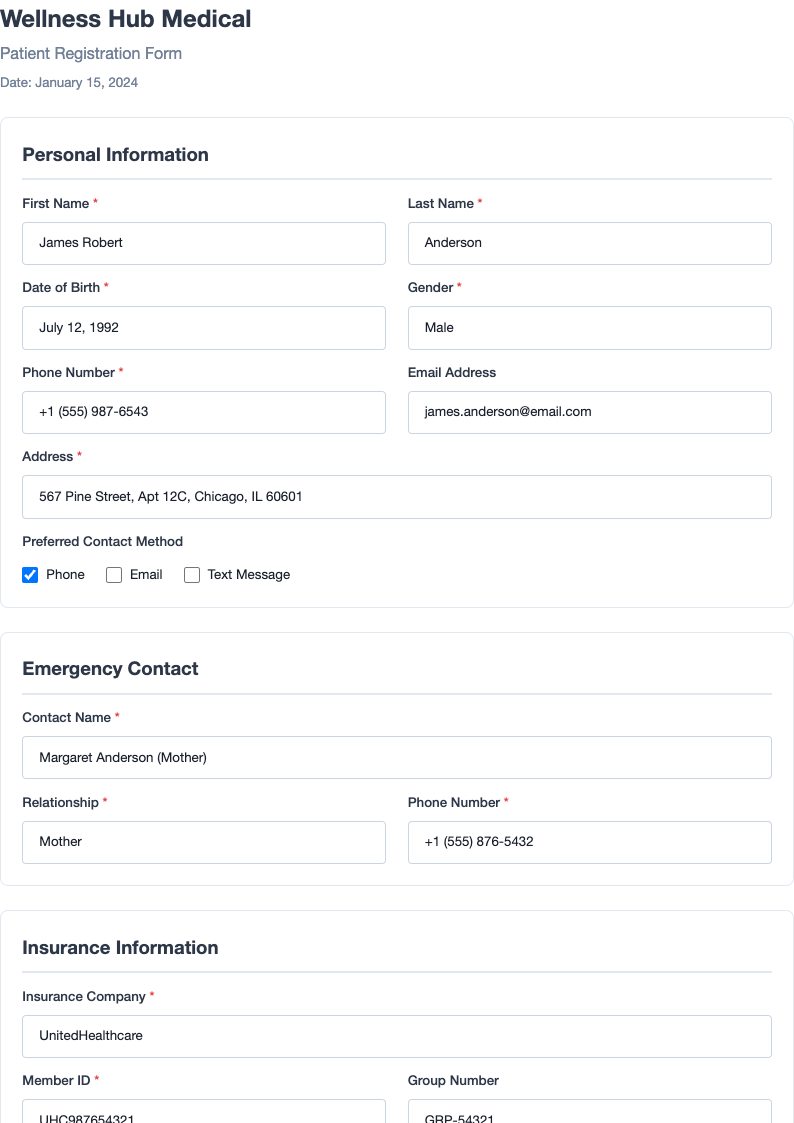 Modern minimalist patient registration form