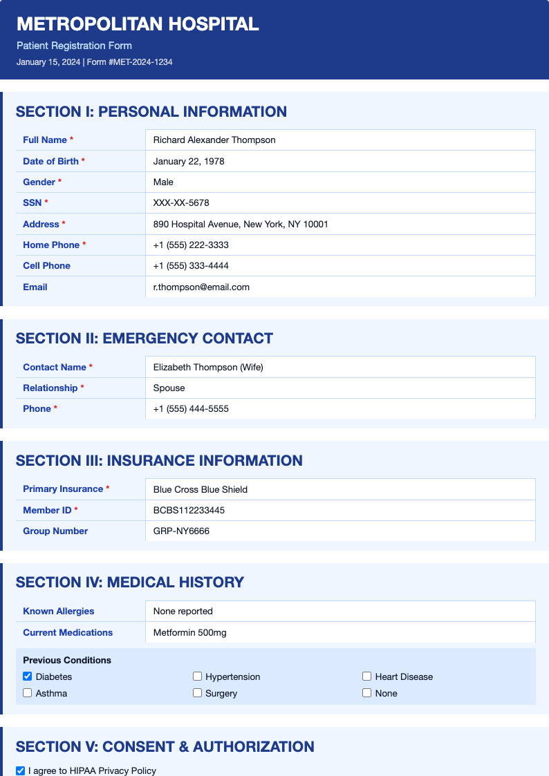 Professional navy patient registration form