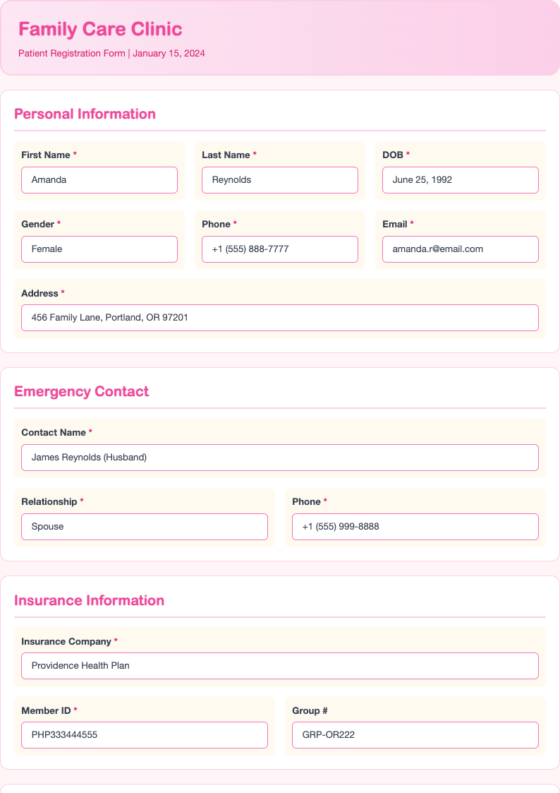 Soft rounded patient registration form