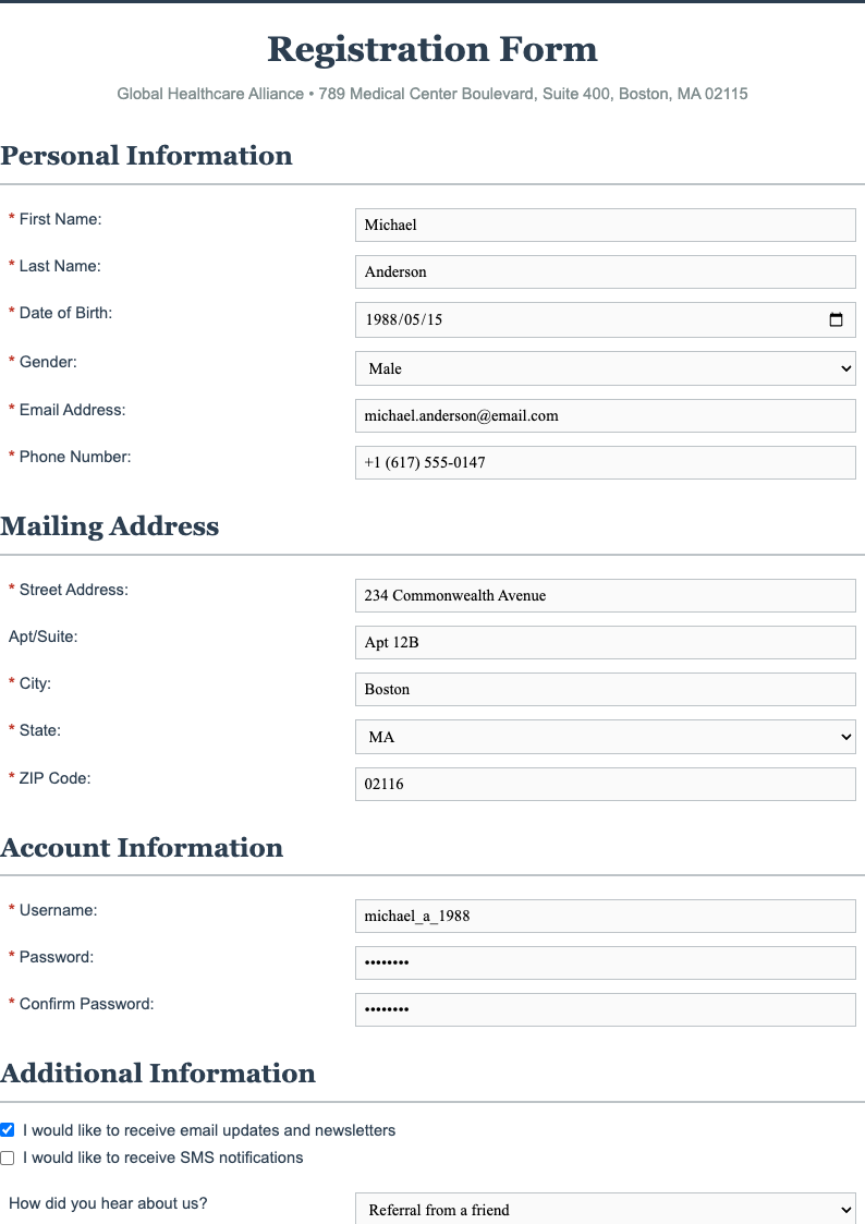 Classic professional registration form