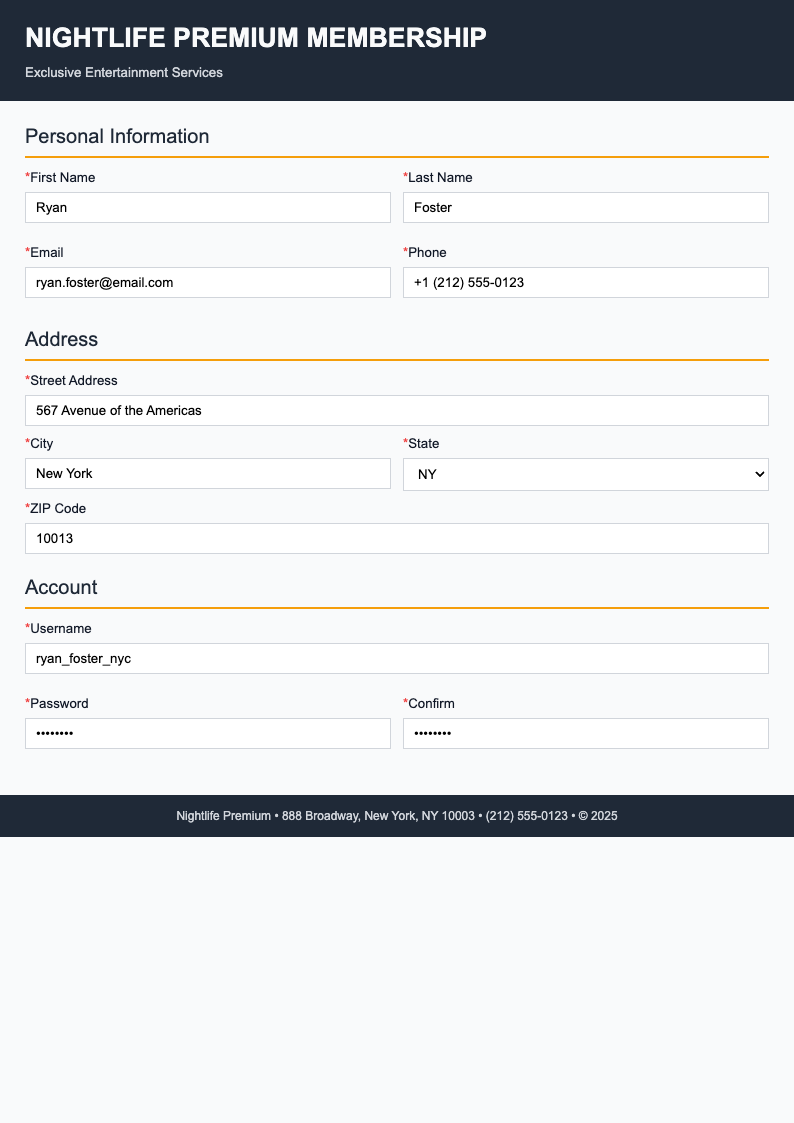 Dark accent registration form