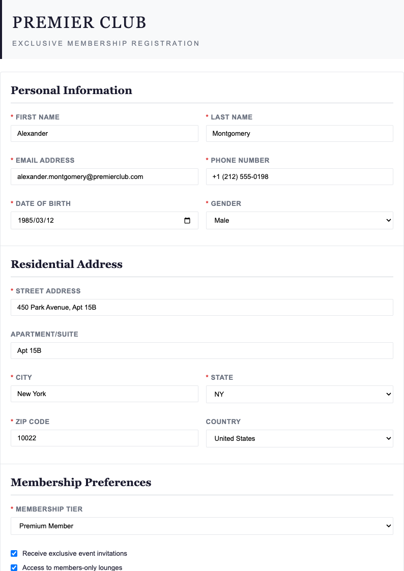 Elegant corporate registration form