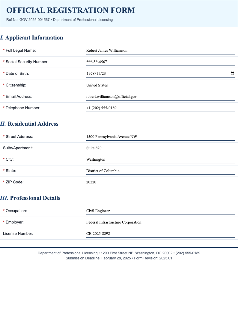 Formal institutional registration form